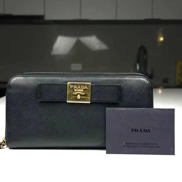 Prada Saffiano Leather Bow Wallet - Picture 1 of 8